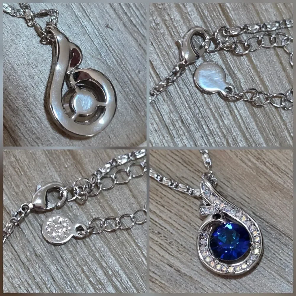🩵⏭️NIB White Gold Plated Blue Crystal Sapphire Phoenix Pendant Necklace